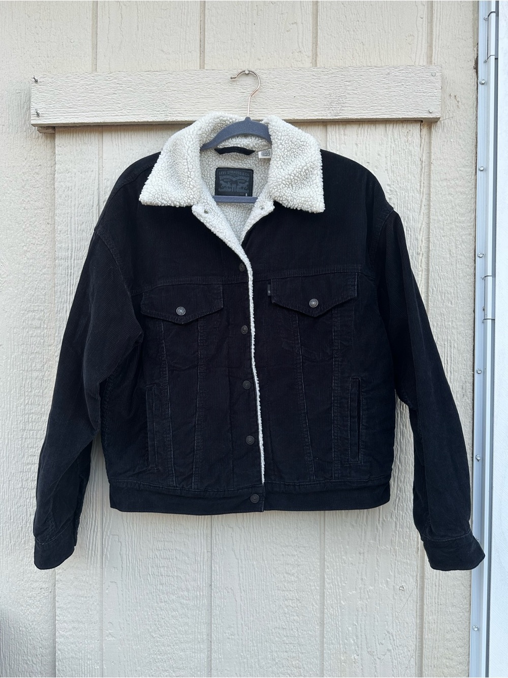 Levi's Black Corduroy Jacket with Cream Sherpa Collar